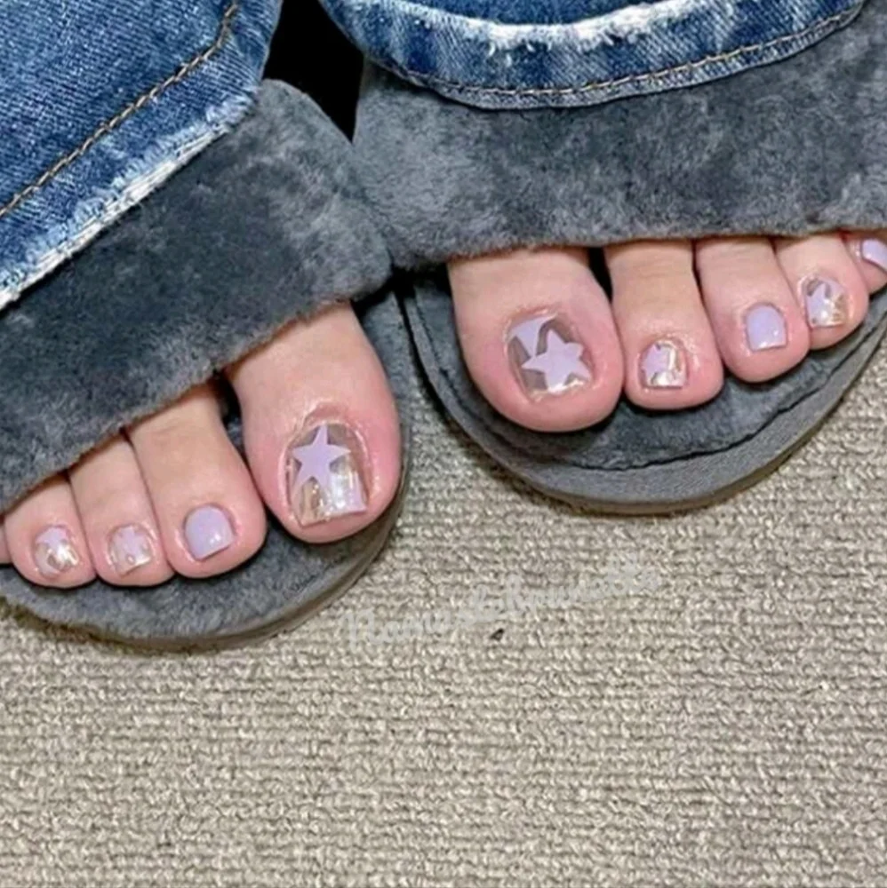 2/$16 Purple Stars & Silver Press on Toenails